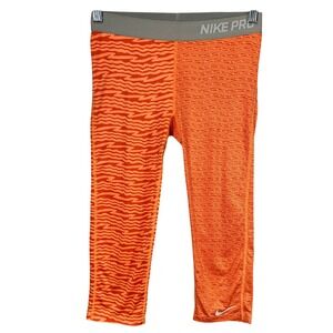 Nike Pro Dri Fit Orange Zebra Print Kids Athletic Leggings Capris XL